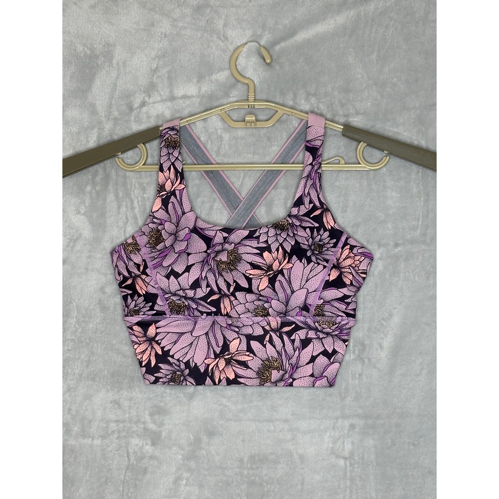 Born Primitive Womens Floral Criss Cross Back Sports Bra Medium Yoga Purple